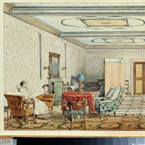 Interieur (interior). Oeuvre de Alexander Andreyevich Ivanov (1806-1858), aquarelle et blanc sur papier, art russe 19e siecle. State Art Museum, Nijny Novgorod (Russie)