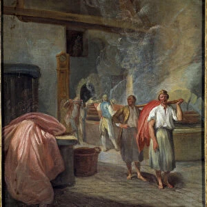Interior of a dyeing workshop at Les Gobelins Anonymous painting. 1760
