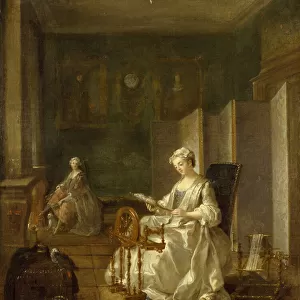 Interior with Two Figures, 18th century (oil on canvas)