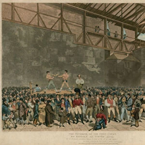 The Interior of the Fives Court, with Randal and Turner sparring (coloured engraving)