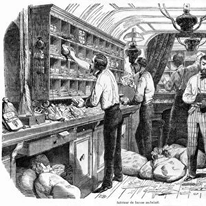 Interior of a French railway postal wagon, illustration from Tableaux de Paris