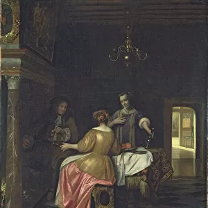 Interior with a Gentleman and Two Ladies Conversing, c. 1668-70 (oil on canvas)
