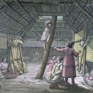 Interior of a house in Unalaska, illustration from Le Costume Ancien ou Moderne
