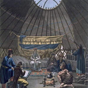 Interior of a Kalmuk Yurt, 1812-13 (coloured engraving)