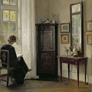 Interior with Woman Reading (oil on panel)