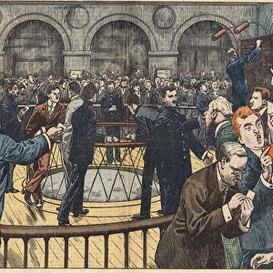 Internal view of the Paris Stock Exchange. Illustration of Damblans