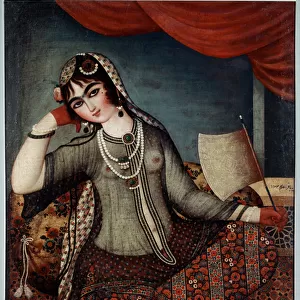 Iranian Art: "Girl at the Fan"Painting of Shiraz School, 1760
