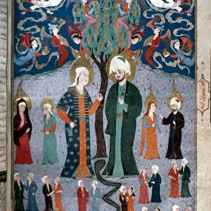 Islamic representation of Adam and Eve Miniature from the manuscript "
