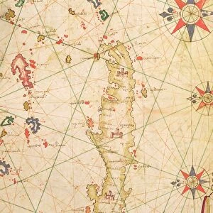 The Island of Crete, from a nautical atlas, 1651 (ink on vellum) (detail from 330925)