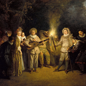 The Italian Comedy - Peinture de Jean Antoine (Jean-Antoine) Watteau(1684-1721)