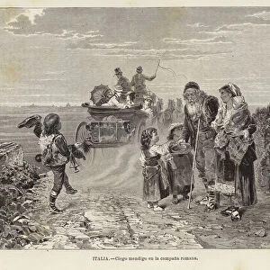 Italy - Blind Beggar in the Roman countryside (engraving)