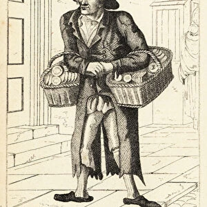 Itinerant cake-seller with baskets of cakes, 18th century. 1869 (lithograph)