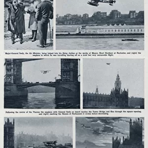 J E B Seely, British Under-Secretary of State for Air, making a seaplane flight from Short Brothers works at Rochester, Kent, to the Houses of Parliament, Westminster, London, 1919 (b / w photo)