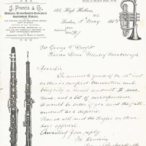 J Francis & Co, military, brass band and orchestral instrument makers (engraving)