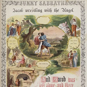 Jacob wrestling with the Angel (coloured engraving)