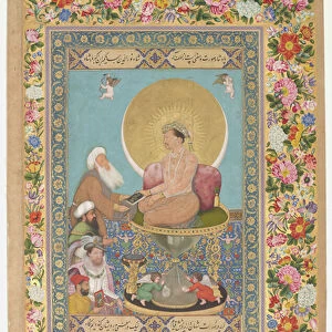 Jahangir Preferring a Sufi Shaikh to Kings from the St. Petersburg Album (opaque w/c, ink & gold on paper)