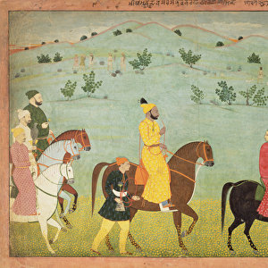 A Jasrota prince, possibly Balwant Singh, on a riding expedition, by Nainsukh (fl