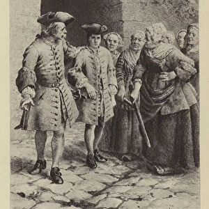 Jean-Jacques Rousseau with the old women (gravure)