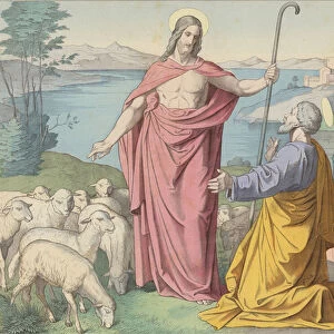 Jesus appears to Peter, his vicar on Earth (coloured engraving)