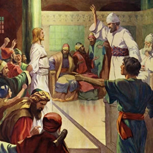 Jesus Before Caiaphas (colour litho)