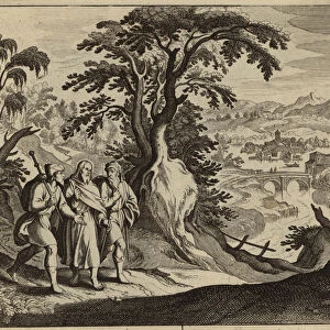 Jesus Christ appearing to two disciples on the road to Emmaus (engraving)