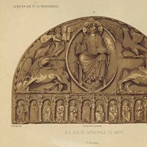 Jesus Christ in Majesty, sculpture from Le Mans Cathedral, France (chromolitho)