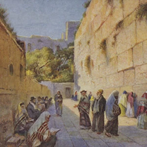Jews at the Wailing Wall, Jerusalem (colour litho)