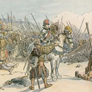 Joachim II leading battle in the Turkish Wars in 1542 (colour litho)