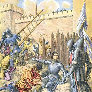 Joan of Arc at the Siege of Paris (colour litho)