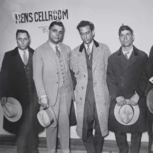 Joe Aiello (1891-1930) with his henchmen in police custody, 1928 (b / w photo)