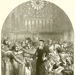 John Wycliffe appearing in St. Pauls Cathedral to answer the Charge of Heresy (engraving)