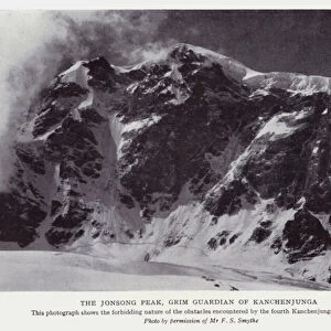 The Jonsong Peak, grim guardian of Kanchenjunga (b / w photo)