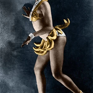 Josephine Baker (1906-1975) in 1925 in the Revue Negre at the Theatre des Champs-Elysees (Champs Elysees), with her banana belt. Photograph by Lucien Walery (1863-1935)