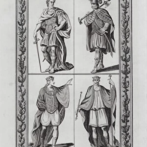 Julius Caesar, a Danish general, King Egbert and King Aethelwulf, rulers of England before the Norman Conquest (engraving)