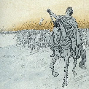 Julius Caesar during the invasion of Gaul, 1895 (illustration)