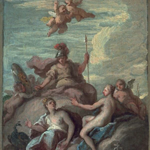 Juno, Minerva and Venus Dispatching Mercury with the Apple of Discord, c