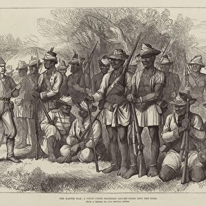The Kaffir War, a Fingo Corps mustered before going into the Bush (engraving)