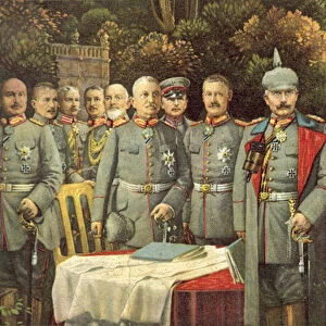 Kaiser Wilhelm II of Germany and his generals (colour litho)