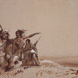 Kansas Indian Recounting to a Trapper, by Signs, the Migration of Buffalo, c. 1837 (pencil and brown and black washes on paper)