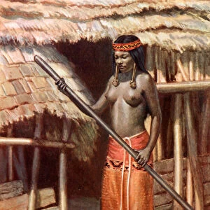Kenyah-Kayan Girl: Sarawak, Borneo (colour litho)
