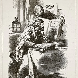 King Alfred translating the Psalms (litho)