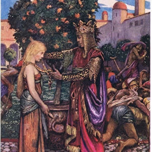 The king he called her back again, and unto her he gave his chain, 1928 (colour litho)