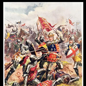 King Henry V (1387-1422) Fights with Heroic Valour, illustration from Glorious Battles of English History by Major C. H. Wylly, 1920s (colour litho)