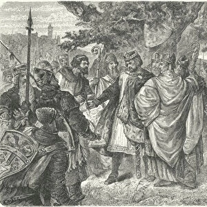 King John agreeing to the Magna Carta, Runnymede, 1215 (engraving)