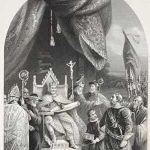 King John sealing Magna Carta, engraved by W. French (litho)