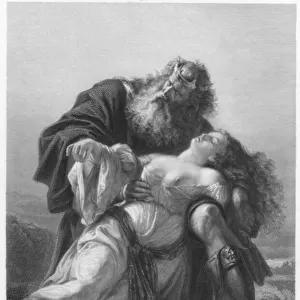 King Lear holding the body of Cordelia (engraving)
