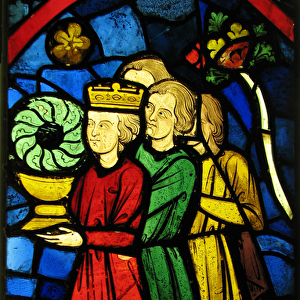 King Louis IX Carrying the Crown of Thorns, c. 1245-48 (pot-metal glass and vitreous paint