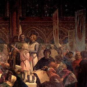 King Louis IX said Saint Louis (1214-1270) rendering justice Painting by Alexandre