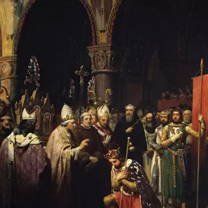 King Louis VII (1120-1180) takes the oriflame at the Basilica of Saint Denis (Saint Denis