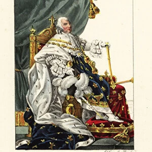 King Louis XVIII of France in coronation robes. 1825 (lithograph)
